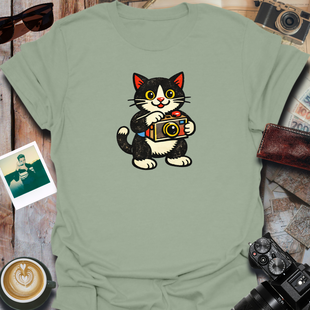 Cute Cat Holding Camera T-Shirt