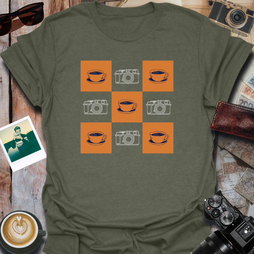 Coffee and Camera Gingham T-Shirt