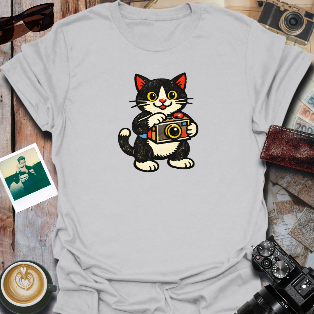 Cute Cat Holding Camera T-Shirt
