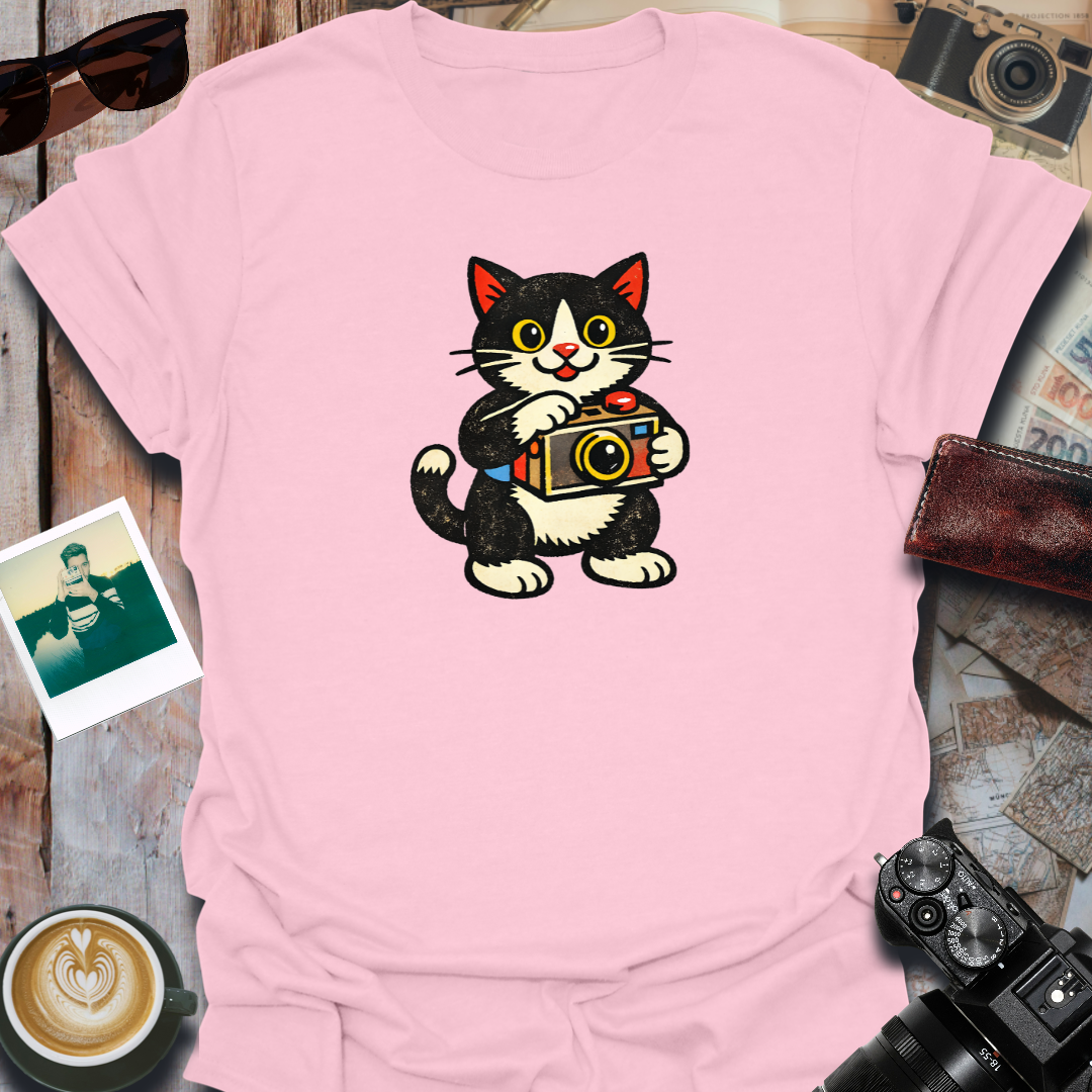Cute Cat Holding Camera T-Shirt