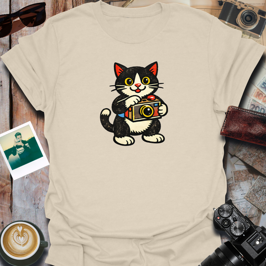 Cute Cat Holding Camera T-Shirt