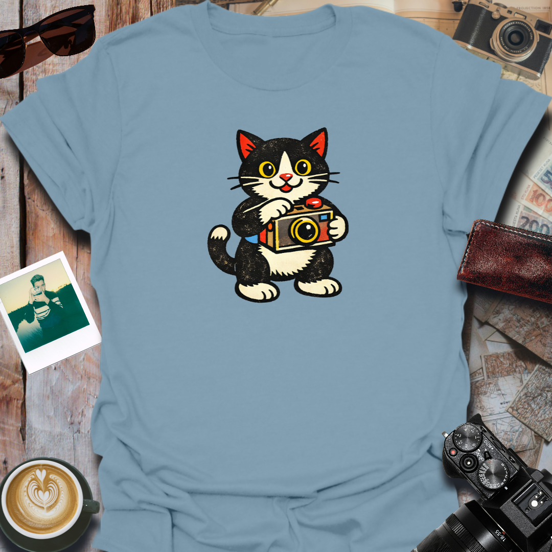 Cute Cat Holding Camera T-Shirt