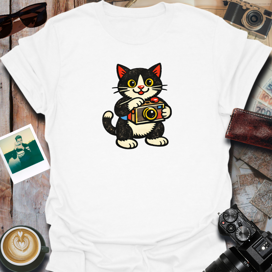 Cute Cat Holding Camera T-Shirt